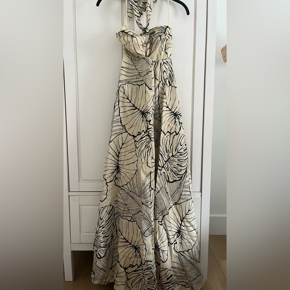 DISSH (EUC) | Malta Halter Linen Knot Dress Palm Leaf Maxi Dress - Picture 7 of 11